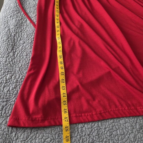 Vtg 90s Diana Marco Dress 18 Jersey Pintuck Tie Back Maxi Red Cottage Holiday - Picture 10 of 10